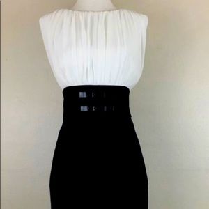 Calvin Klein Sleeveless Dress. Ivory/Black